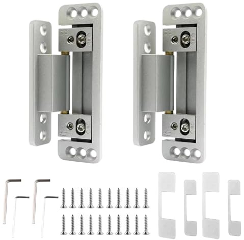 Ultra-Thin Concealed Hinges, 2Pack Hidden Door Hinges Invisible for Secret Door, Heavy Duty 2 Way Adjustable 2-Dimensional Butt Hinge, Zinc Alloy Silent Smooth Fine Hardware for Door Cabinets (Sliver)
