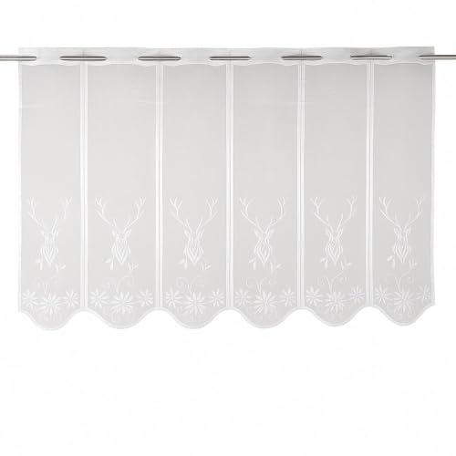 Scheibengardine Jacquard Bistrogardine Hirsch weiß Höhe 60cm (BxH 90x60cm)