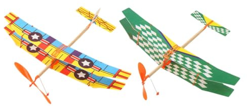 FUNNETOYU 2pcs Rubber Band Powered Biplane Glider Planes Educational Flying Toys for Kids Outdoor Play Random Pattern Foam Model