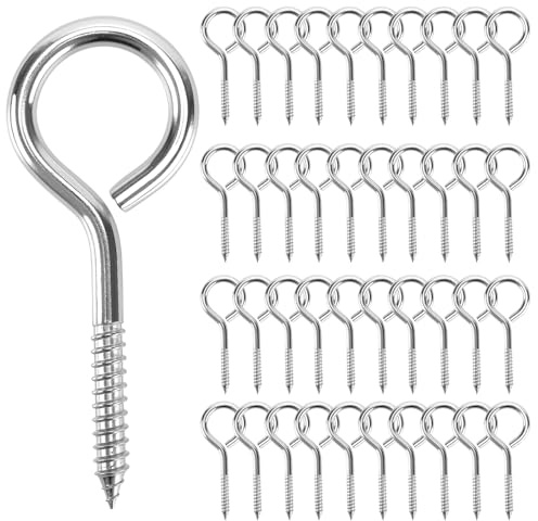SYUTBOU 40 stycken rostfritt stål öljettskruvar M5 x 65 mm silver ringskruvar, självborrande skruvöglor för trä