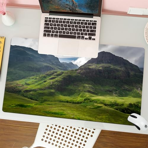 QRFASFZO Alfombrilla Ratón,XXL 80x30 cm Mouse Pad Grande Gaming, Alfombrilla Antideslizante,Tapete Escritorio con Bordes Cosidos,Majestuoso Paisaje montañoso, exuberantes colinas Verdes y Picos impon