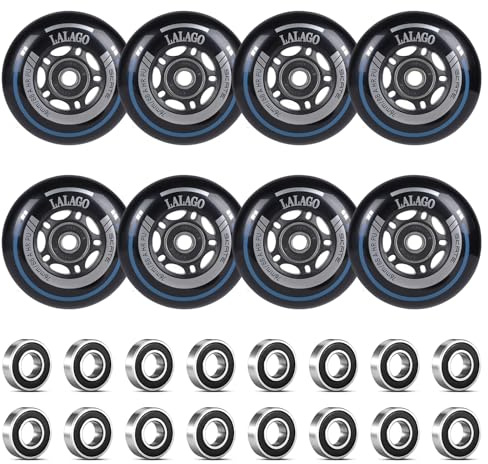 LALAGO Inline Skate-hjul 76 mm, 8 stycken inline-hjul 88A SHR PU, inlineshjul med kullager ABEC 9, utomhus/inomhus-rullskridskohjul för K2 Hudora Gonex Apollo Inline Skate