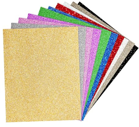 UCEC Plotterfolie Textil Glitzer, 10 Farben für DIY T-Shirt, Stoffe, Mützen | Glitzer Heat Transfer Vinyl, 30.5x25 cm, Plotter Flexfolie, Flexfolie zum Aufbügeln für T-Shirts, Stoffe & Mützen