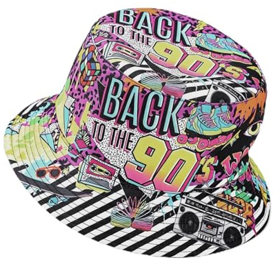 Halinuia Chapeaux de Pêcheur - Style Rétro Années 90 - Double Face Réversible - Unisexe Homme/Femme - Pliable & Léger - Protection UV