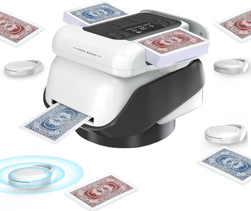 Aolawco Mezclador automático de cartas y transmisor de cartas con 4 botones inalámbricos para tarjetas de giro, rotación de 360° para 1 – 3 cubiertas, permite 1 – 8 jugadores para póquer, ONU