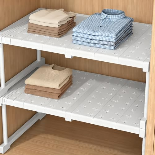 BOYIFEIJIE Stapelbarer Schrank Organizer - Verstellbares Regalsystem ohne Bohren - Weißes Metallgestell für Kleiderschrank & Küche - Platzsparende Aufbewahrung für Bad & Wohnung
