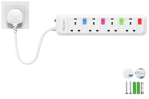 Mscien 4 Way Short Extension Lead, 0.2M Small Extension Lead, Fused 4 plug Extension Socket with Individual Switches Mountable Overload Protection Power Strips with 0.2 Metre Extension cable 2500W