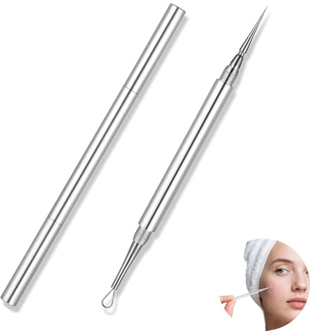 Pickel Ausdrücken Werkzeug, Milien Entferner, Komedonenquetscher, Pickelentferner, Edelstahl Lanzettennadel Akne, für Comedone Extractor(Silber)