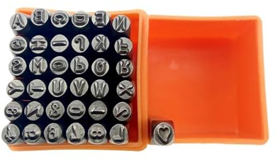 Generisch 37 Stück Schlagbuchstaben Stanz-Kit für Metall und Leder, 3mm Leder Prägen Stempel Set, Leder Stanzwerkzeuge für DIY Muster Handmade Werkzeug