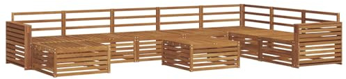XHNIFBN Gartenmöbel Set 9-teilig aus Akazienholz Massiv, Modulares Outdoor Loungesofa mit Tisch und Hocker für Garten Terrasse, Naturbelassene Holzoptik, Bequeme Sitzgruppe