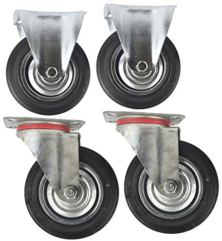 6 (150mm) Rubber Fixed and Swivel Castor Wheel Trolley Caster (4Pack) CST09_010