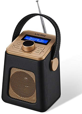 UEME Mini DAB+ DAB Digitalradio und UKW Radio mit Bluetooth Lautsprecher, Radiowecker, und Leder Verkleiden (Schwarz)