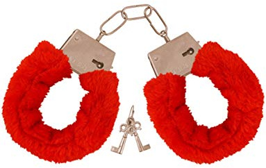 SHATCHI Costume menottes rouges en fourrure pour enterrement de vie de jeune fille, enterrement de vie de jeune fille, accessoire de fête, cadeau amusant