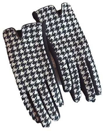 Guantes De Lana A Cuadros De Otoño E Invierno Para Niñas Para Estudiantes, Pantalla Táctil De Cachemira Y Terciopelo Grueso Para Mantener El Calor, Pata De Gallo En Blanco Y Negro