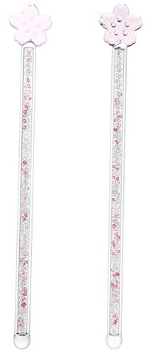 Toyvian Cherry Blossom Glass Stirring Rods 2-Pack 7 Inch Reusable Tea Coffee Beverage Swizzle Sticks with Decorative Handle for Home and Bar Use