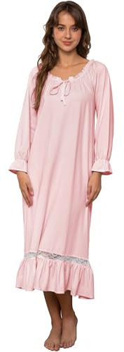 Nanxson Camisón Mujer Algodón Manga Corta Ropa de Dormir Verano Camisones Victoriano Pijamas Loungewear (L, Rosado)