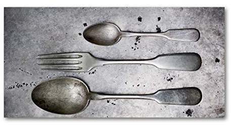 Tulup Crédence de Cuisine 100x50cm Dosseret en Verre Fond de hotte Verre de sécurité trempé Splashback Guard - Vintage/Retro - Argenté - Couverts