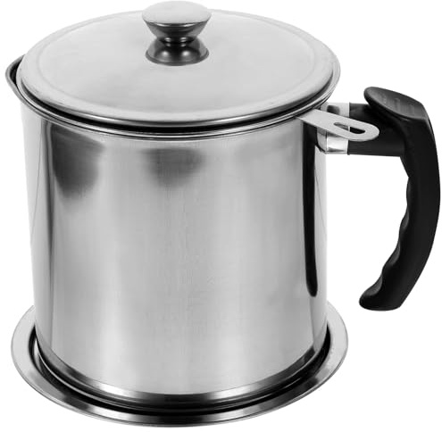 HEMOTON 1.8L Stainless Steel Oil Strainer Pot with Fine Mesh Filter and Heat-Resistant Handle Kitchen Grease Separator for Filtering Cooking Oil and Reusing