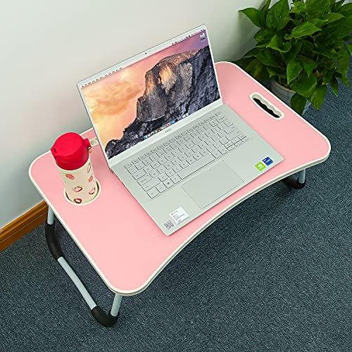 Tom Moritz Verstellbarer Laptop-Schreibtisch, faltbarer Arbeitstisch mit Getränkehalter, rutschfestes Kissen, leicht, tragbar, Größe 26,9 cm H x 59,9 cm L (Rosa)