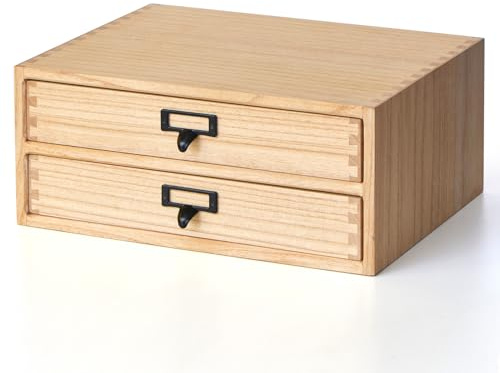 KIRIGEN Wooden Desktop Drawer Organiser, 2 Drawers, A4 Storage, Natural