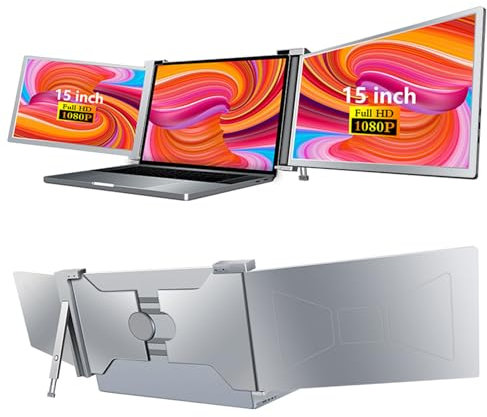 docooler Monitor portatile a triplo schermo da 15 pollici, schermo di espansione per laptop Full HD con risoluzione 1920 * 1080, monitor per computer da gioco HDMI/USB/Type-C Plug and Play