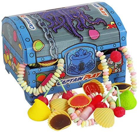 CAPTAIN PLAY | Retro Süßigkeiten Schatztruhe| Retro Süßigkeiten Box mit 400g Nostalgie-Süßigkeiten in Einzelverpackung