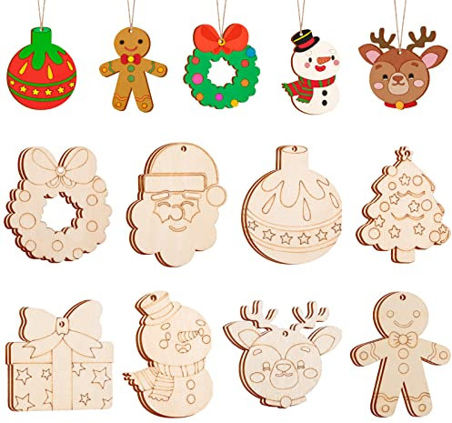MELLIEX 16 Stücke Weihnachtsbaum Anhänger Holz, Holz Christbaumschmuck Anhänger Weihnachten Deko für Weihnachten Geschenke DIY Basteln Geschenkbox