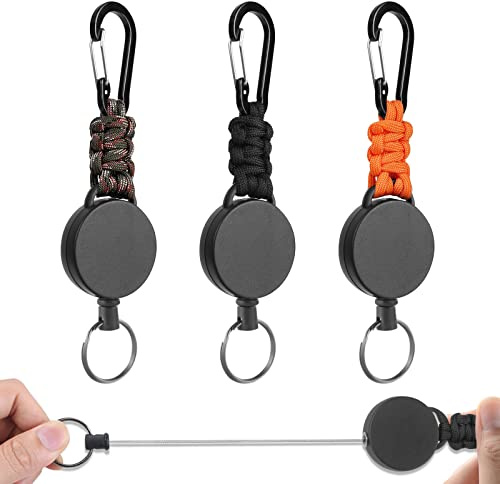 Vicloon Infällbar märkesrulle, 3 st infällbar nyckelring, slitstark karbinhake nyckelring rullklämmor utdragbar nyckelring med 60 cm utdragbar ståltråd för ID-korthållare (gourd spänne)