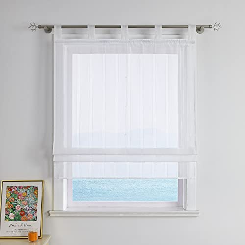 ESLIR Raffrollo mit Schlaufen Gardinen Küche Weiß Raffgardinen Modern Schlaufengardinen Vorhänge Transparent Wohnzimmer Raffstore mit Vertikale Streifen BxH 120x140cm 1 Stück