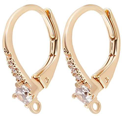 Beebeecraft 1 Box 10 Stück Cubic Zirkonia Brisurhaken 18 Karat Vergoldetes Messing Strass Ohrringhaken Goldene Französische Ohrhaken Zubehör 17x12 mm Für DIY Frauen Ohrringherstellung