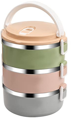 Laughhe 2100ml Thermo-Lunchbox, Tragbarer Thermo-Lunchbox-Behälter aus Edelstahl mit Griff Bento-BoxLebensmittelbehälter (3 Schichten)