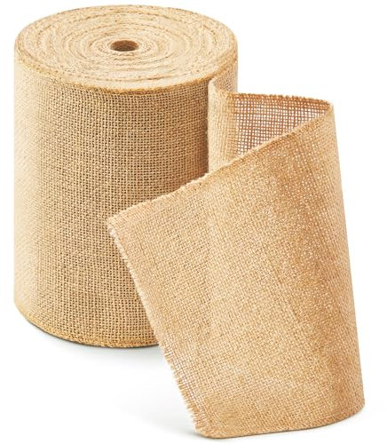 HEETA Jute Tischläufer Tischband Natur 20cmx20m, Juteband Tischläufer Meterware Zuschneidbar für Verschiedene Schreibtischgrößen, Tischdekoration für Gartenparty, Hochzeit