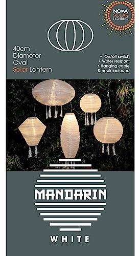 Noma Mandarin 40 cm vit oval trädgårdslykta med tofsar