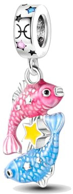 Streetculture Fische Sternzeichen Horoskop Geburtstag Astrologie Leuchtend - Bettelarmband Anhänger Schmuck Charm Zubehör 925 Silber Kette Sterlingsilber Sammelband Geschenkidee
