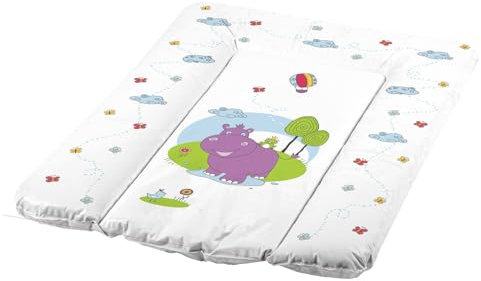 KiNDERWELT Premium Wickelauflage, wasserdichte Wickelunterlage mit Hippo, 50x70 cm, abwaschbare Wickeltischauflage in Weiß, leicht zu tragen, erhöhter Liegekomfort