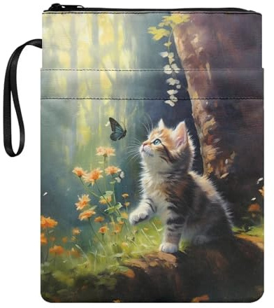 Poceacles Buchhüllen mit niedlichem Katzendruck, für Taschenbücher, waschbar, Buchschutz, Hardcover, Buchhüllen, Tragetasche, Sox Katze, niedlich Einheitsgröße CZ25