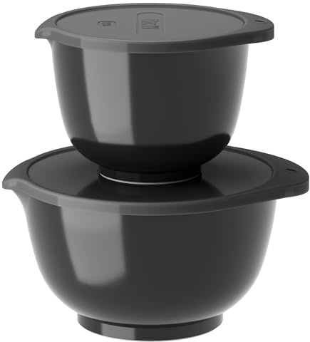 Rosti Margrethe skålset, blandningsskålset, 4-delat med 2 blandningsskålar och 2 lock, tillverkade av återvinningsbar plast, 1,5 liter och 3 liter, Black Edition (svart)
