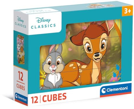 Clementoni Disney Classics 12 Würfel Puzzle Kinder - Geschicklichkeitsspiel für Kinder ab 3 Jahren - Sensorik- & Motorikspielzeug Disney Puzzle 41196