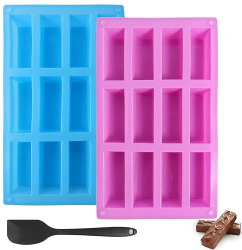 VINEST Chocolate Bar Moulds With Silicone Spatula, 12 Cavity Granola Silicone Moulds Non-Stick for Brownie Truffles Bread Cheesecake Cornbread Pudding Butter