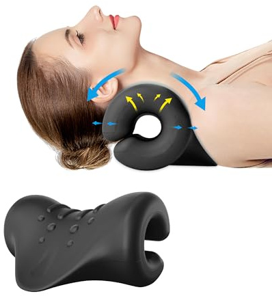 BLABOK Oreiller Ergonomique à Mémoire de Forme avec Traction Cervicale - Soulage Douleurs Cervicales, Migraines et Épaules Inégales - Confort Optimal et Alignement du Cou (Noir)