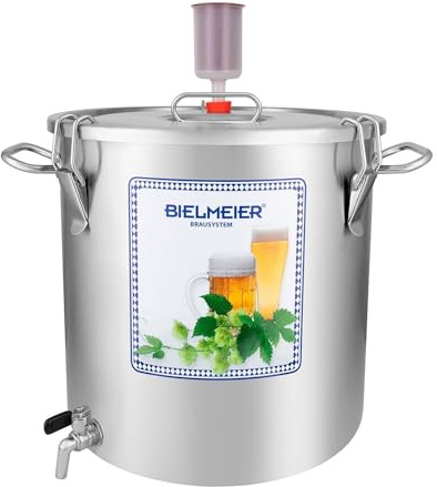 Bielmeier Läuterbottich 35 L Edelstahl mit 1/2 Zoll Auslaufhahn | mit Abschlussdeckel, Gärbottich zum Bier selber brauen, Läutern und Gären, für Hobbybrauer, Brauzubehör, Made in Germany