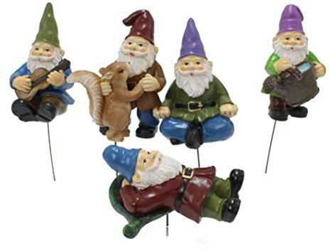 Garden Gnomes Resin Figurine Stakes - 5PCS Decorative Plant Sticks for Yard and Lawn DIY Ornaments