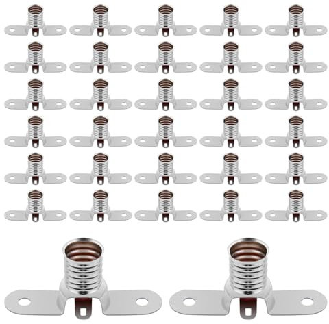 30 Piezas E10 Base De Luz, E10 Base de Portalámparas, Soporte para Bombillas de Montaje con Tornillo, Portalámparas Pequeña Plata para Hogar Escolar Experimento de Prueba Eléctrica