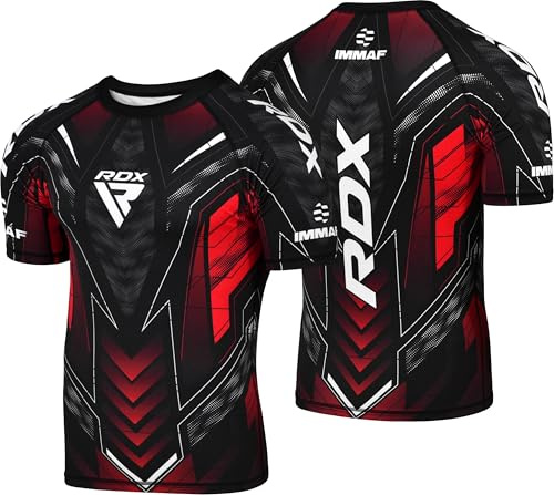 RDX Camiseta de compresión de media manga aprobada por IMMAF, flexible para hombres, adultos y niños, para competición y sesiones de entrenamiento, ajuste atlético, transpirable, para artes marciales