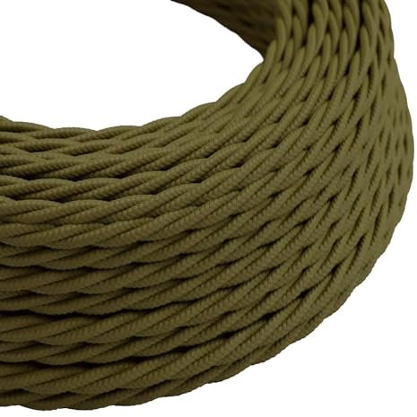 DC VOLTAGE 3 Core Twisted Electrical Cable 3m Antique Twisted Flex Braided Cable Lighting Lamp Vintage 10ft Flex Textile Cable Vintage Fabric Covered Cable (Army Green)