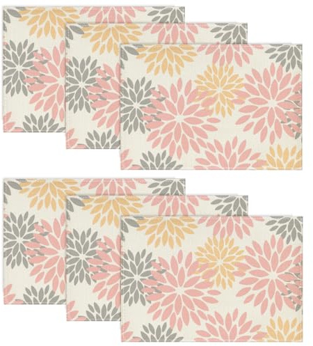 Artoid Mode Blumen Rosa Dahlien Frühling Platzsets 6er Set, 30x45cm Sommer Urlaub Tischsets Waschbar Platzdeckchen Küche Party Deko