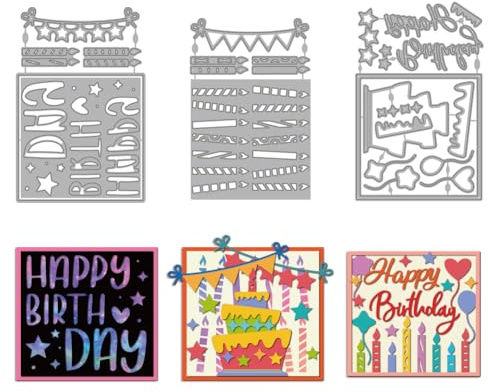 MAYJOYDIY Thema Geburtstag Stanzformen Happy Birthday Stanzschablonen Geburtstagsfeier Hintergrund Prägeschablonen Vorlage Für die Papierkartenherstellung DIY Scrapbooking Album Basteldekor