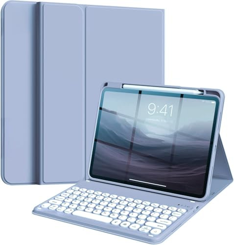 Keyboard Case for iPad Air 11 M4/M3/M2 (2026/2025/2024), Air 5th/4th Gen(2022/2020) with Pencil Holder and Cute Color Magnetic Detachable Round Key Keyboard，Misty Blue | Candy Round Key,Folio Cover with Pencil Holder,Detachable Keyboard case for ipad Air 5th/4th Gen，Misty Blue