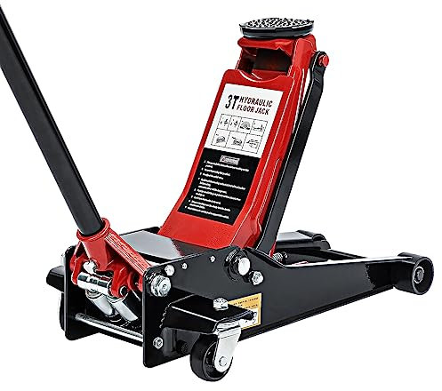 3 Tonne Trolley Jack Hydraulic Car Jack, Low Profile Floor for Car Van, Heavy-Duty Steel Hydraulic Lift with Dual Pump System, Handle Swivel Wheels, High Lift Garage (Red)