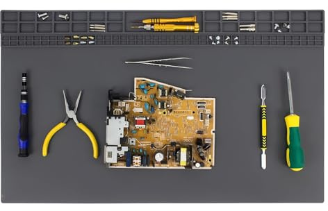 Hitzebeständige Lötmatte , Silikon Lötunterlage, Mehrzweckarbeit Lötreparatur-Plattformauflage, Esd matte, Reparatur Matte und Schraubenposition zum Löten, zum Löten, Reparieren - Dunkelgrau 35x25cm